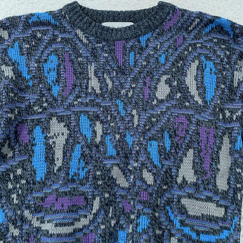 Vintage Michael Gerald 3d Textured Knit Sweater Mens‎ XS Abstract Gray Blue 90s
